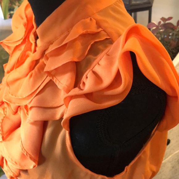 ROMEO & JULIET COUTURE SHEER ORANGE RUFFLED BLOUSE SIZE MEDIUM NEW WITH TAGS - Picture 7 of 12